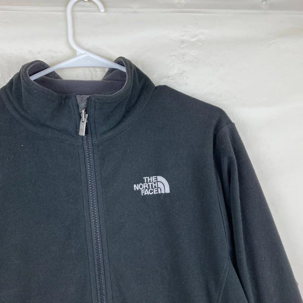 The North Face Men Sz M Black Fleece Full Zip Jacket Embroidered Logo Zip Pocket
